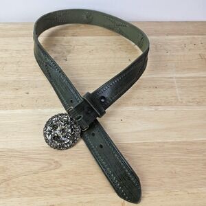 B-LOW THE BELT‎ Green Leather Rhinestone Western Womens Belt - Size 34
